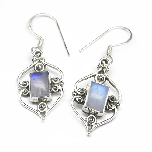 Purple Rainbow Moonstone Gemstone Silver Earring