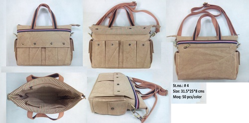 Cream Brown Canvas Office Bag