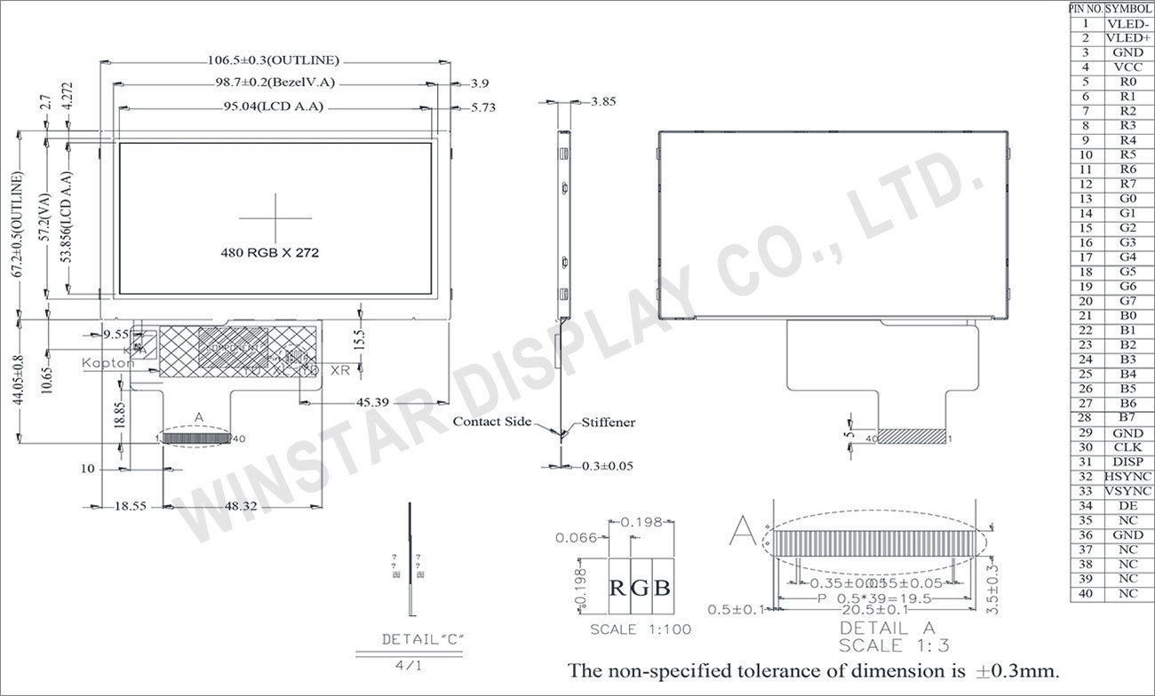 4.3" Wide Temperature Tft Lcd