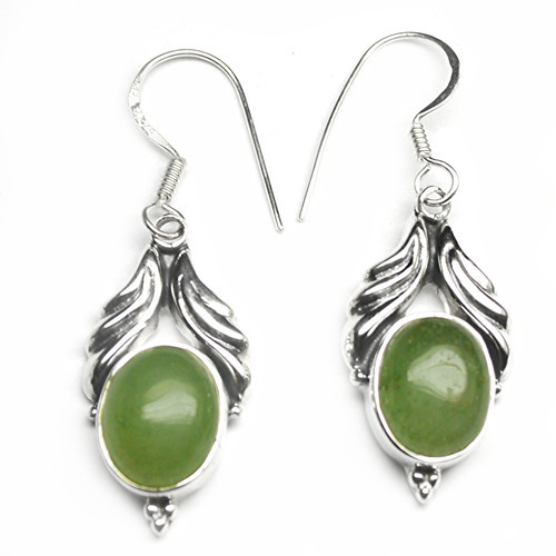 Oval Prehnite Gemstone Silver Earring