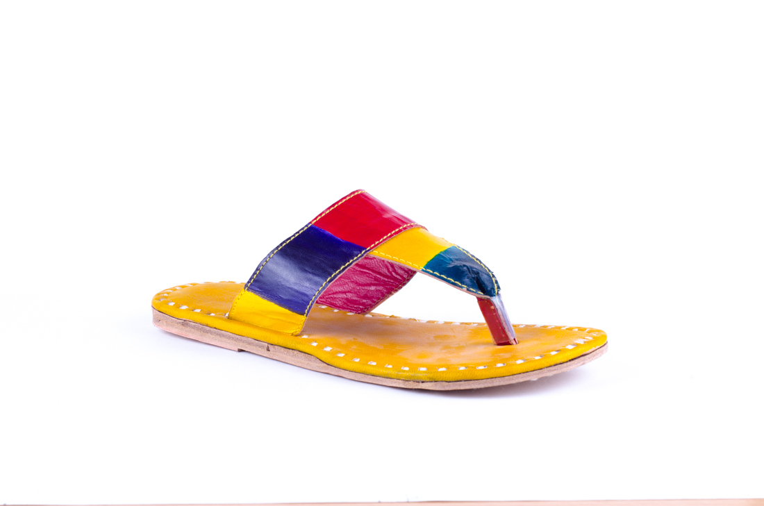Colorful Handmade Flats - Leather Upper Size 6-8 Red Yellow Blue | Comfortable Anti-slip Sole Vintage Handstitched Design Perfect For Casual Wear