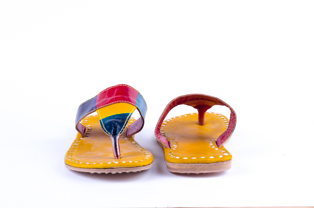 Colorful Handmade Flats - Leather Upper Size 6-8 Red Yellow Blue | Comfortable Anti-slip Sole Vintage Handstitched Design Perfect For Casual Wear