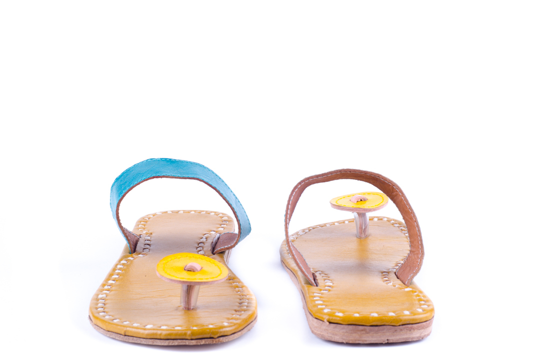 Blue And Yellow Leather Sandals