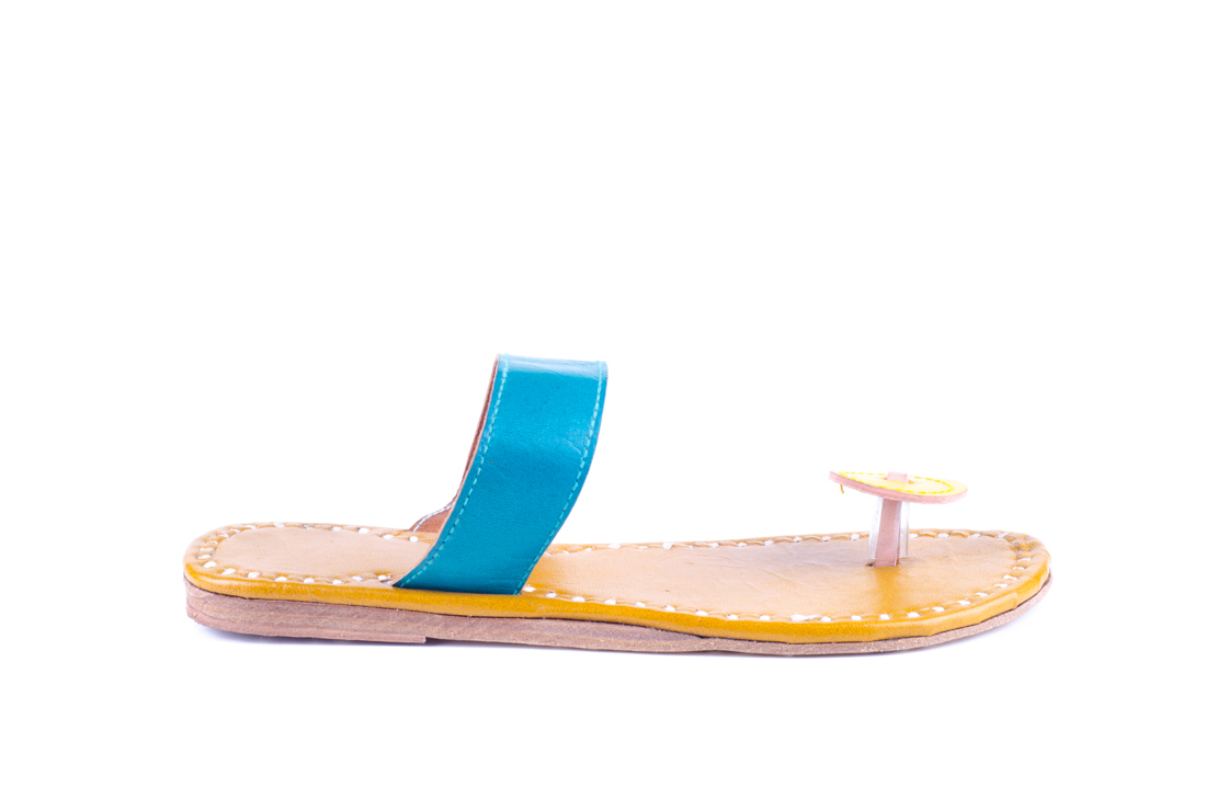Blue And Yellow Leather Sandals