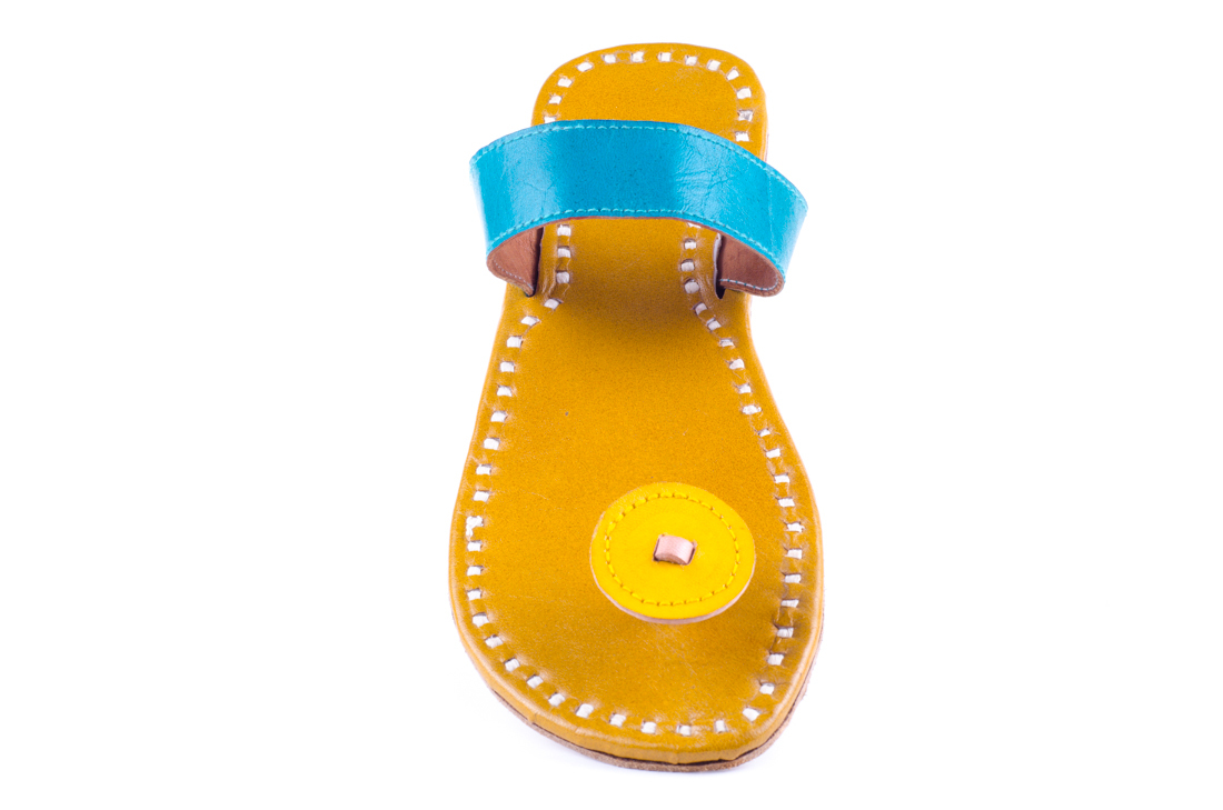Blue And Yellow Leather Sandals