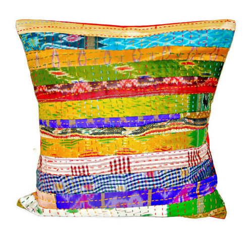 Muticolor Silk Kantha Decorative Pillow Cover