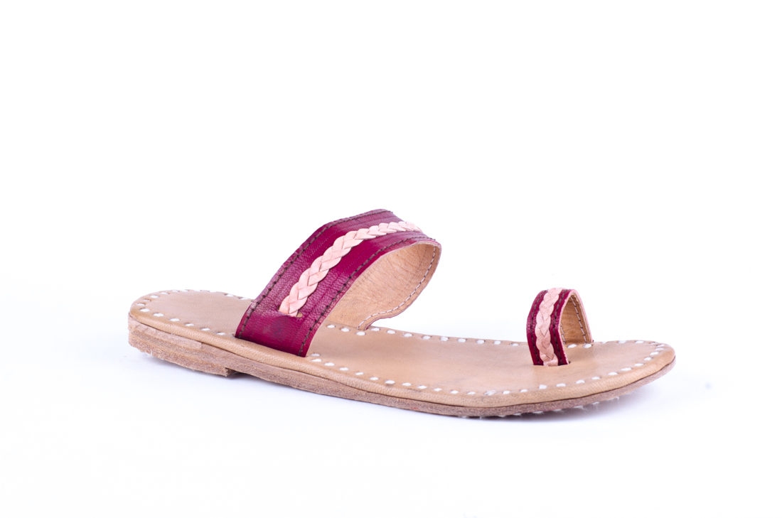 Pink And Cream Handmade Leather Slippers