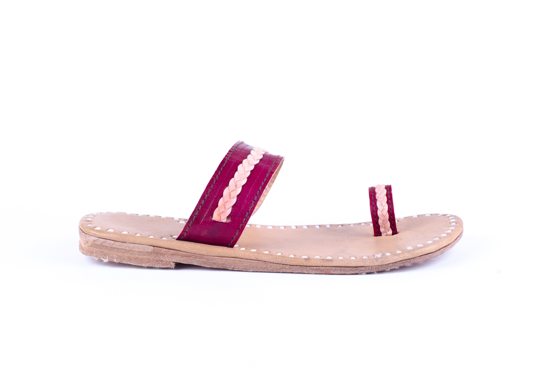 Pink And Cream Handmade Leather Slippers