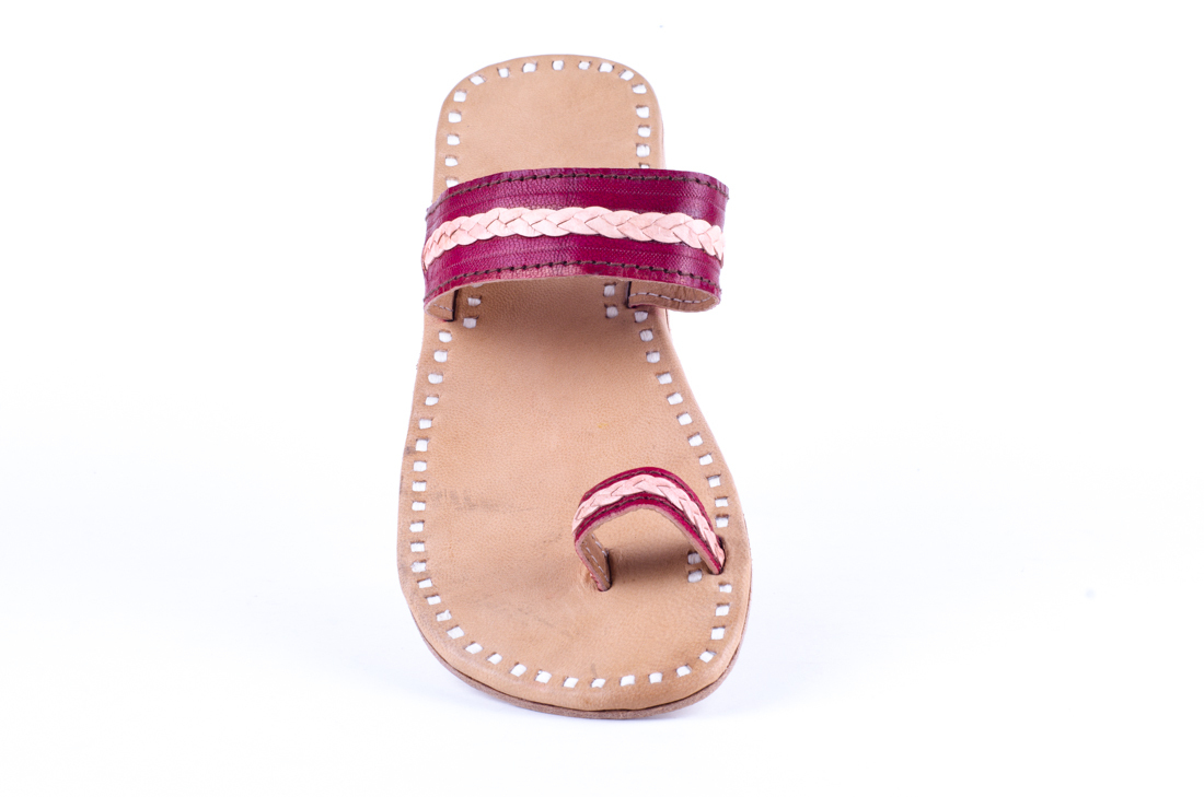 Pink And Cream Handmade Leather Slippers