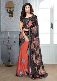 Black & Peach Designer Saree