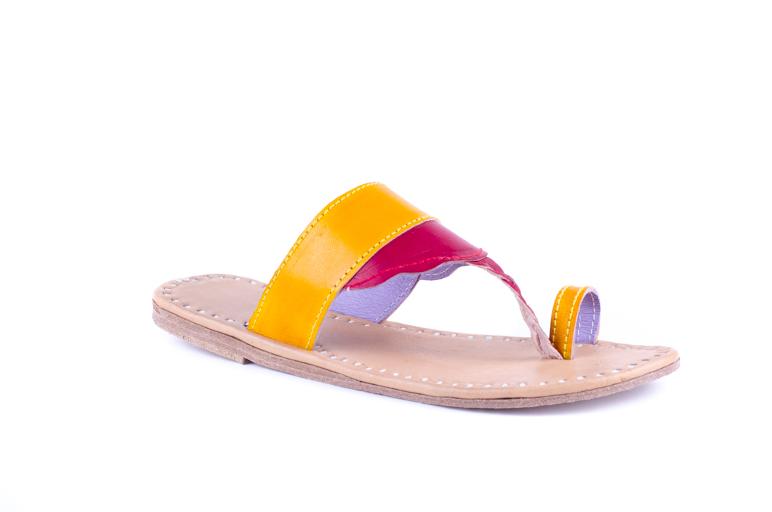 Womens Sandals - Leather Upper, Size 6-8 | Hand-stitched Design, Vibrant Yellow And Pink Colors, Comfortable 1cm Heel, Non-slippery Sole For Year-round Casual Wear