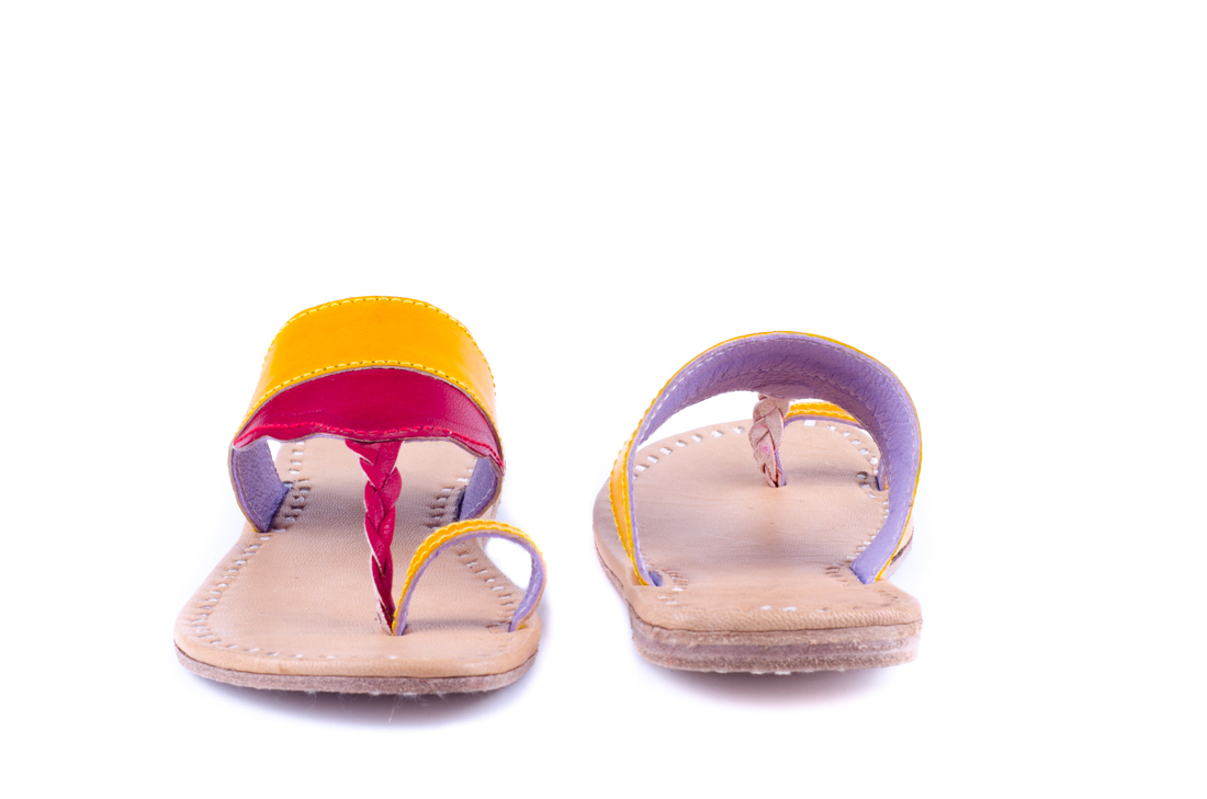 Womens Sandals - Leather Upper, Size 6-8 | Hand-stitched Design, Vibrant Yellow And Pink Colors, Comfortable 1cm Heel, Non-slippery Sole For Year-round Casual Wear
