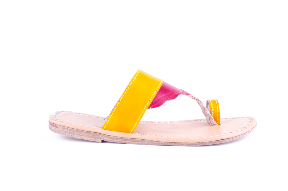 Womens Sandals - Leather Upper, Size 6-8 | Hand-stitched Design, Vibrant Yellow And Pink Colors, Comfortable 1cm Heel, Non-slippery Sole For Year-round Casual Wear