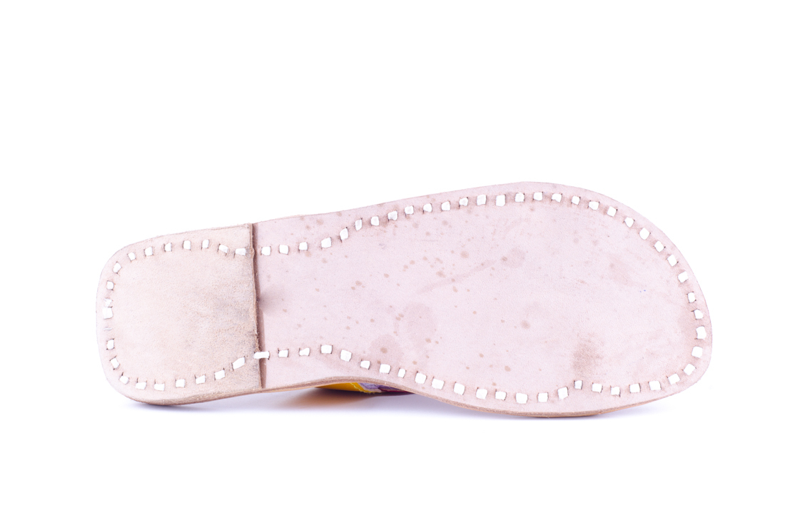 Womens Sandals - Leather Upper, Size 6-8 | Hand-stitched Design, Vibrant Yellow And Pink Colors, Comfortable 1cm Heel, Non-slippery Sole For Year-round Casual Wear