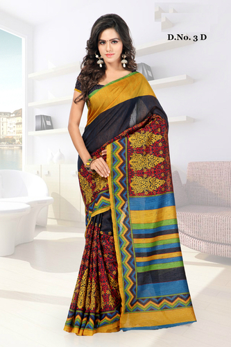 Banglori Zari Work Printed Saree with Blouse Piece - Banglori Zari Fabric, Customizable 40" Size, Multicolor | Elegant Design, Printed Pattern, Matching Blouse