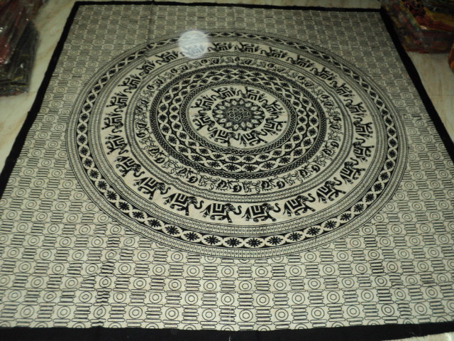 Black And White Elephant Round Printed Tapestry From India