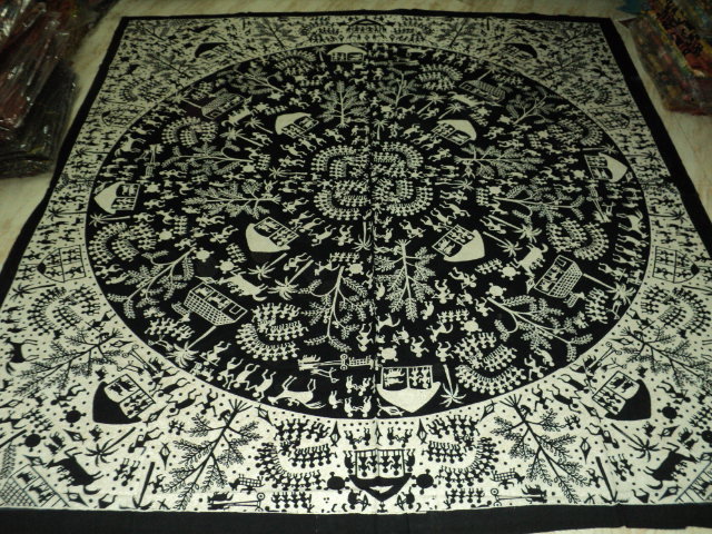 Black And White Elephant Round Printed Tapestry From India