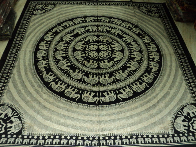 Black And White Elephant Round Printed Tapestry From India