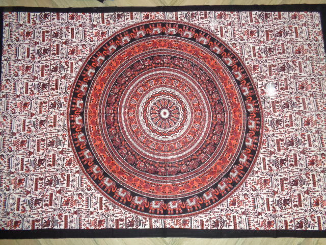 Multicolor Round Mandala Elephant Tapestry