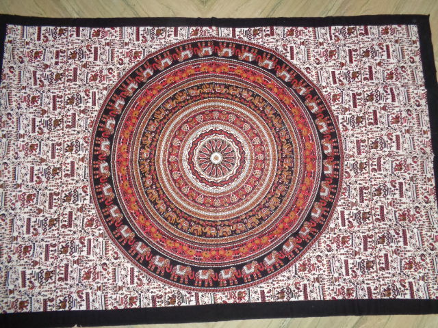 Multicolor Round Mandala Elephant Tapestry