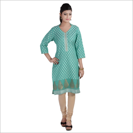 चंदेरी सी ग्रीन कुर्ति