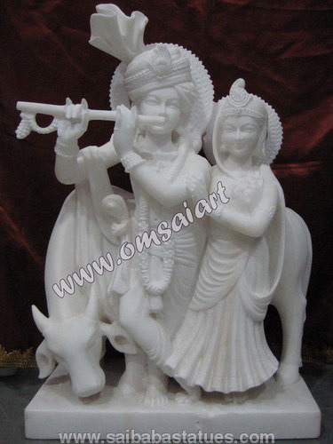 Radha Krishna White Marble Statue - Pure White Marble, Excellent Workmanship | Handcrafted Artistry for Elegant Home Decoration