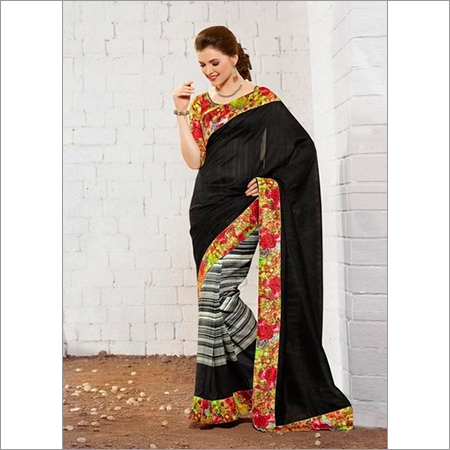 Stylish new black khadi silk saree