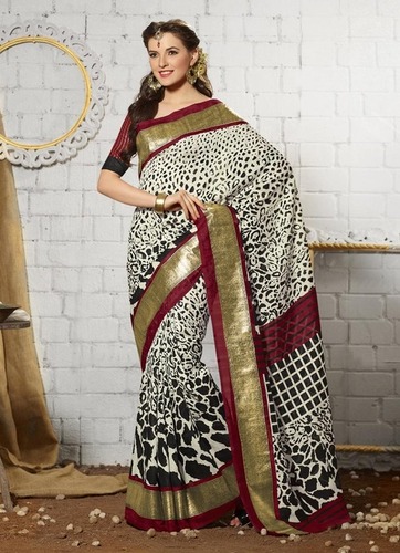 White new stylish khadi silk saree
