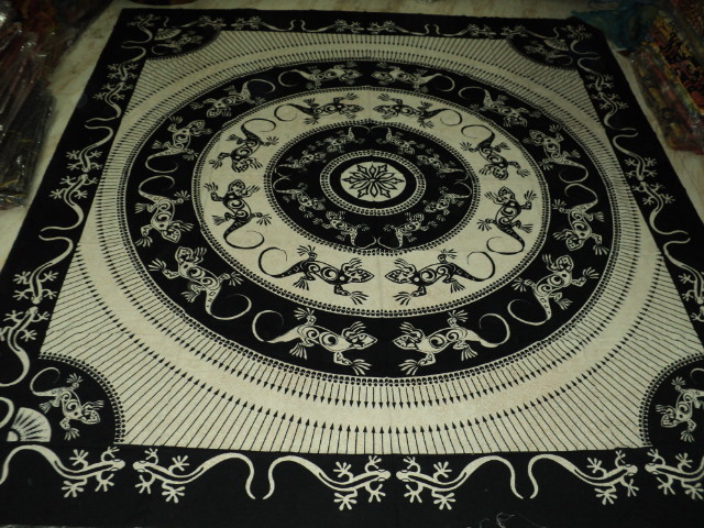 Black And White Lizards Printed Tapestry From India