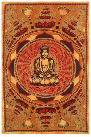 प्रिंटेड लो्टस बुद्ध टेपेस्ट्री