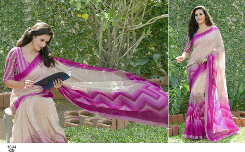Pink Stylish Printesd Khadi Silk Saree