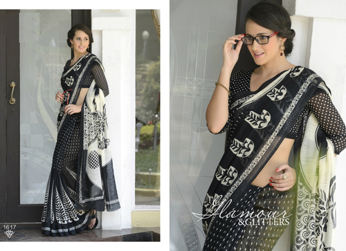 Black New Printed Saree on Khadi Silk