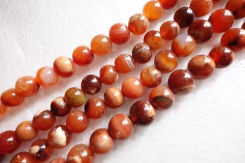 Carnelian Beads - 13 Inch Single Strand, 8-9mm Plain Round Natural Brown Stones