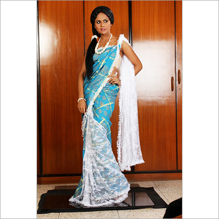 Tant Net Saree - Net Fabric, 5.5 Meters, Blue | Elegant Design, Soft Fabric, Colorfast, Shrink Resistant