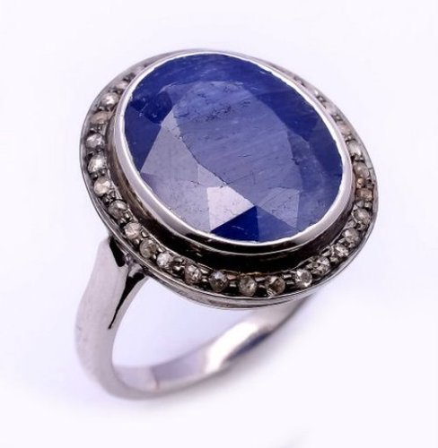 Sapphire & Diamond Victorian Ring - 925 Sterling Silver, 2 Micron Vermeil Finish, Oval Faceted Natural Gemstones | Women's Gemstone Ring for Anniversary, Engagement, Party, and Wedding