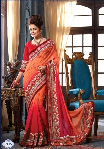 Red and Orange Chifoon and Georgette Saree
