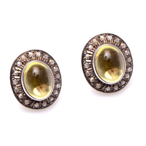 Lemon Topaz & Diamond Gemstone Victorian Ear Stud Gender: Women