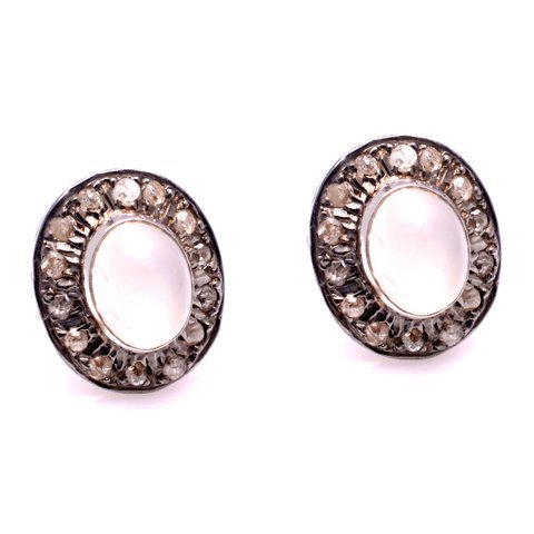 Rose Quartz & Diamond Gemstone Victorian Ear Stud Gender: Women