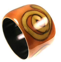 Wooden Painted Bangles - 2.4 Inch Round, Orange Wooden Party Wear Accessory | Unique Hand-Painted Design