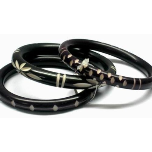 Wooden Painted Bangles - 2.4 Inch Round | Black and White, Unique Shapes and Colors for Parties