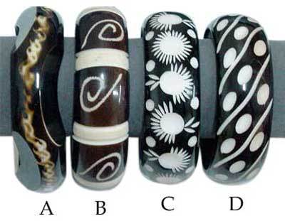 Wooden Painted Bangles - 2.4 Inch Round | Black and White Design, Unique Artistic Flair for Parties