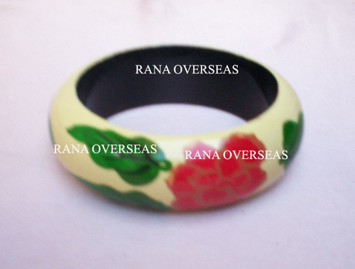 Wooden Painted Bangles - 2.4 Inch Round White and Green | Unique Handcrafted Designs for Parties
