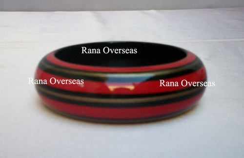 Wooden Painted Bangles - 2.4 Inch Round, Black and Red Wood for Parties