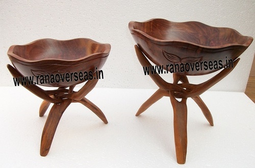 Wood Wooden Carved Bowl With Tripod Stand 04