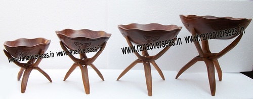 Wood Wooden Carved Bowl With Tripod Stand 05