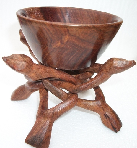 Wood Wooden Four Inch Bowl With Four Leg Six Inch Stand 03