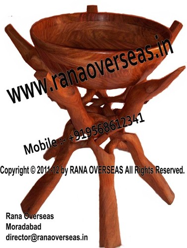 Wood Wooden Large Bowl With Large Wooden Stand 02