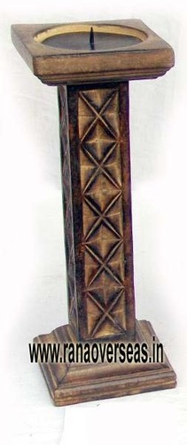 Wooden Candle Stand - Wood, 5x23x3 to 6x25x5 Inches | Antique Imitation Style, Polished Finish, Ideal for Art & Collectibles, Home Decoration, Gifts