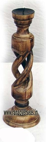 Wooden Candle Stand - Handmade Polished Wood, 5x23x3 to 6x25x5 Inches, Antique Imitation Style, Ideal for Home Decoration and Art Collectibles