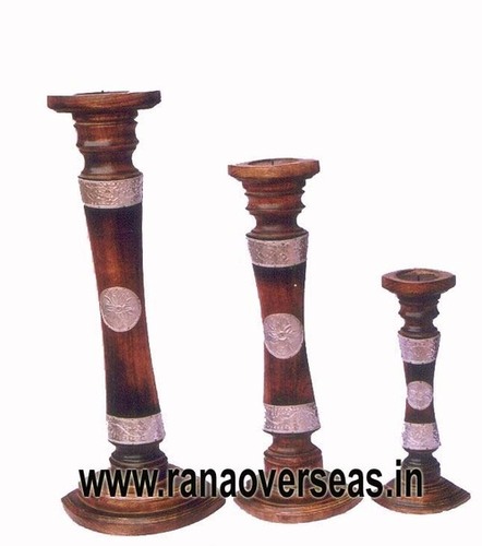 Wooden Candle Stand - Polished Wood, 5x23x3 - 6x25x5 Inches | Antique Imitation, Customizable Packaging, Ideal for Home Decoration & Gift
